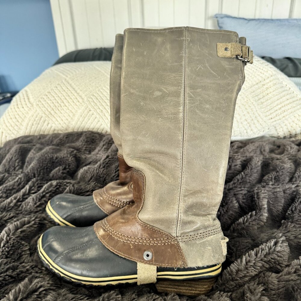 Sorel Slimpack Riding Boots Size 7 | Shale | Waterproof Leather | Knee High